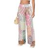 Womens Boho Print Straight Leg Pants Casual Wide Trousers High Waisted