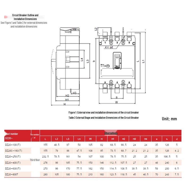 Delixi Three-Phase Transparent Circuit Breaker DZ20-100/250/400/630T/3300 250