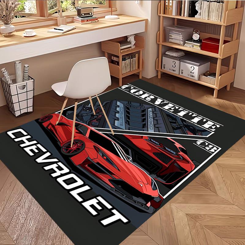 Chevrolet Corvette Print Rug, Washable Floor Carpet, For Entryway Dorm Laundry Room Office Study, Home Decor Birthday Christmas Gift