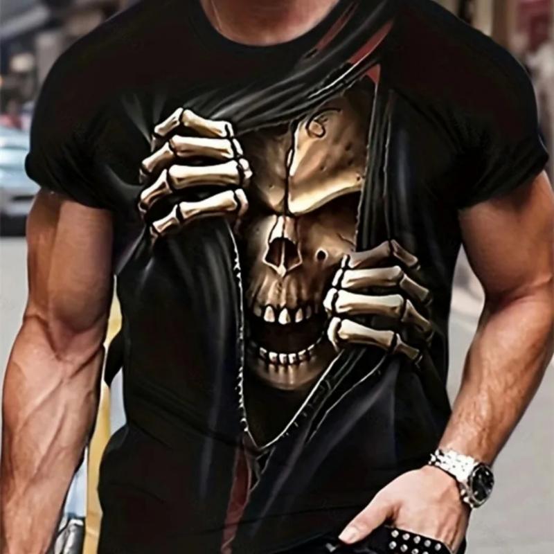 New Men's Horror Skull Print T-Shirt 3D  O-Neck Short Sleeve Fashion Oversized T-Shirts Men's Summer Street Clothing