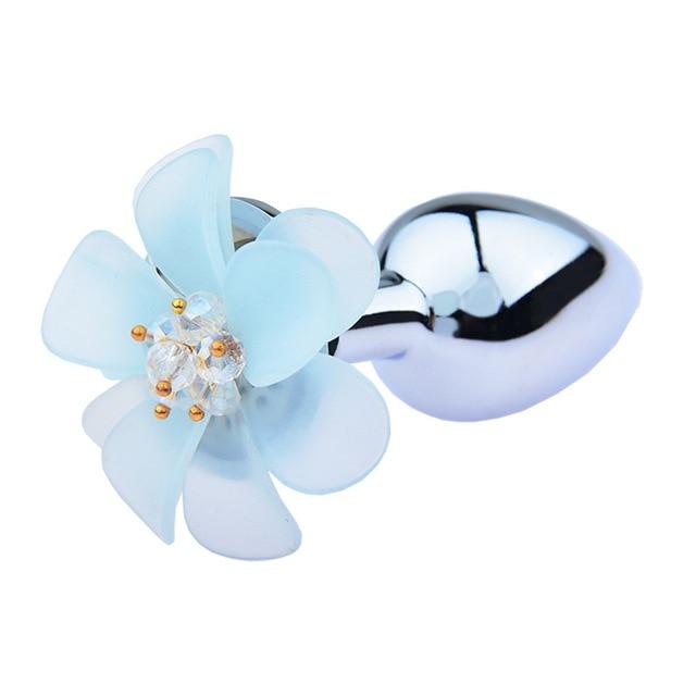 Pink Blue Flower Pretty Metal Anal Butt Plug For Women Or Men Non Vibrating Butt Plugs
