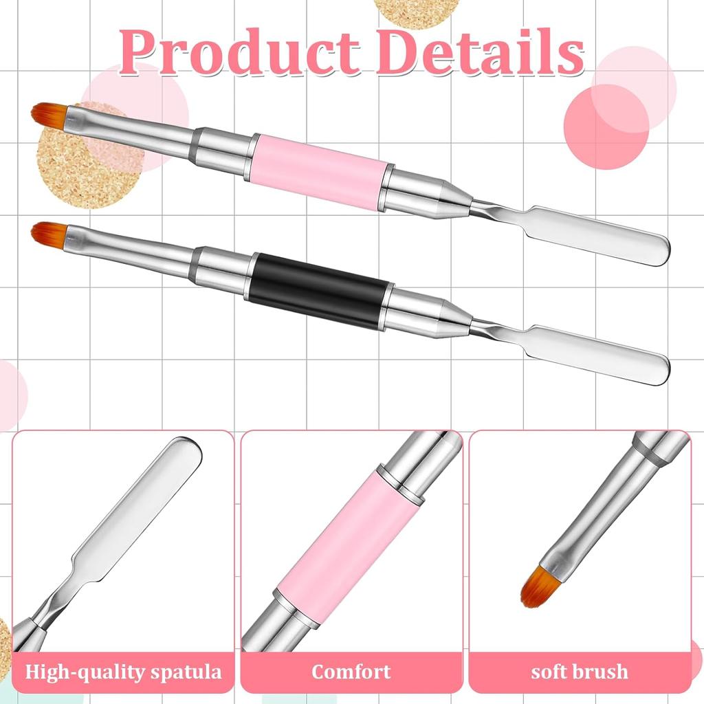 2Pcs Dual-Ended Nail Art Brush and Spatula Set Nail Drawing Pen UV Gel Nails Tools Brush & Picker Brushes tool for Gel Acrylic Nails Extension