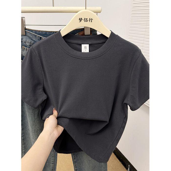 Women Plus Size Solid Color Positive-Shoulder Short Sleeve T-Shirt Summer Casual Commuter Top