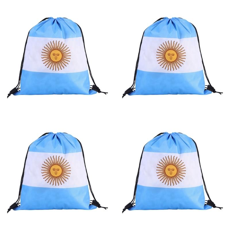 Pack Of 4 Durable Polyester Drawstring Bags With Tournament Flags Football Fan Gift For Party Favors And Sports Event