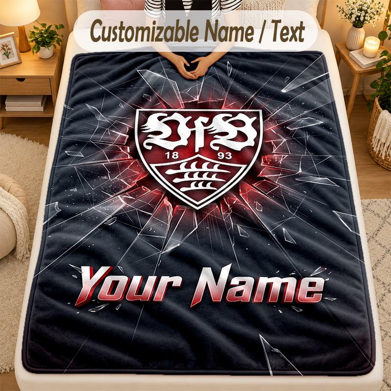Flannel BlanketVfB Stuttgart FC Custom Name Text Personalized Soft Warm Throw Blanket Home Decor Gift