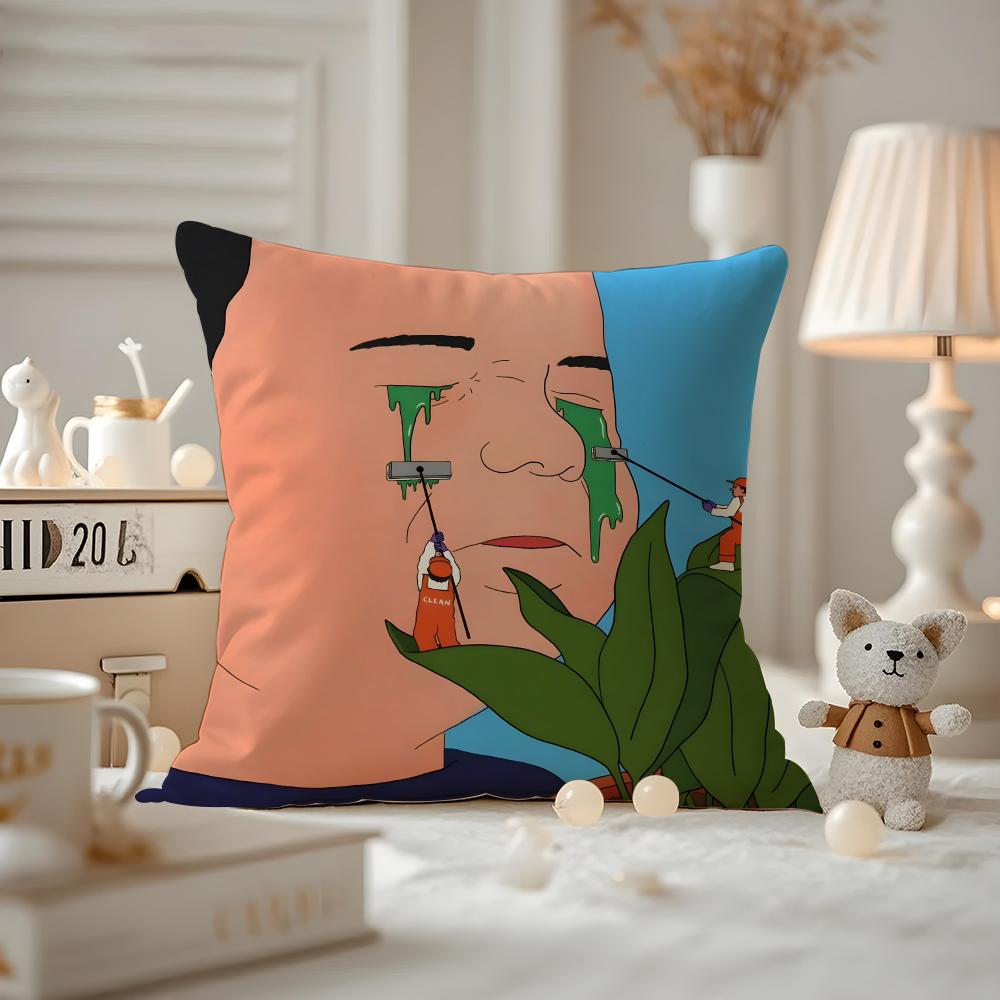 Abstract Funny Illustration Cushion Cover Anti-dustmite Pillowcase Invisible Zipper Silky Short Plush Sofa Cushion Cover