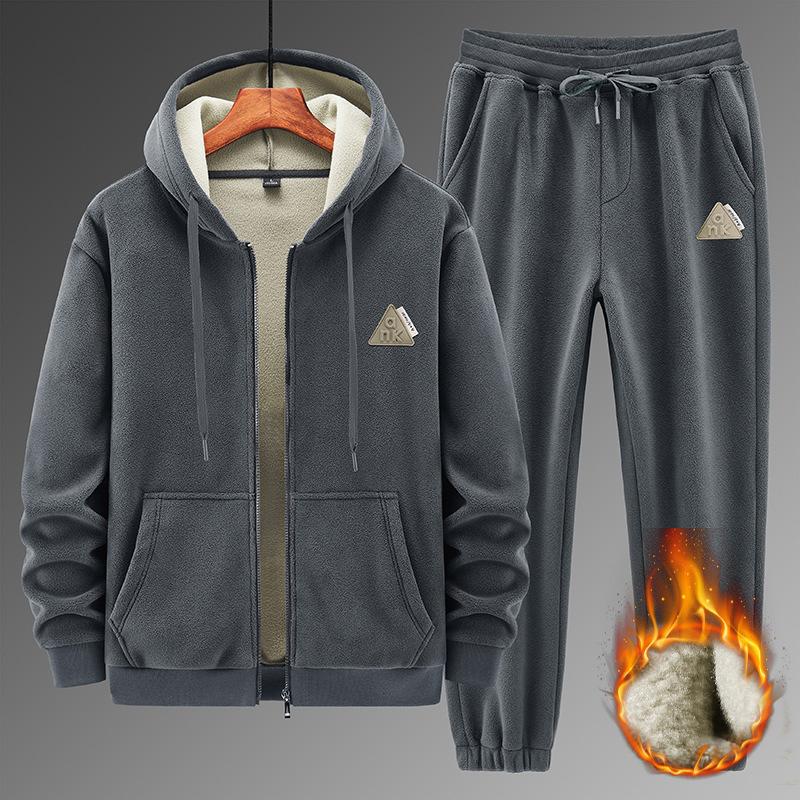 

Мужской костюм Двойка Спортивный костюм Плюшевый Утепленный Теплый Спортивная куртка Брюки Спортивный комплект Зимний Уличный Повседневный Худи Спортивная одежда M серый