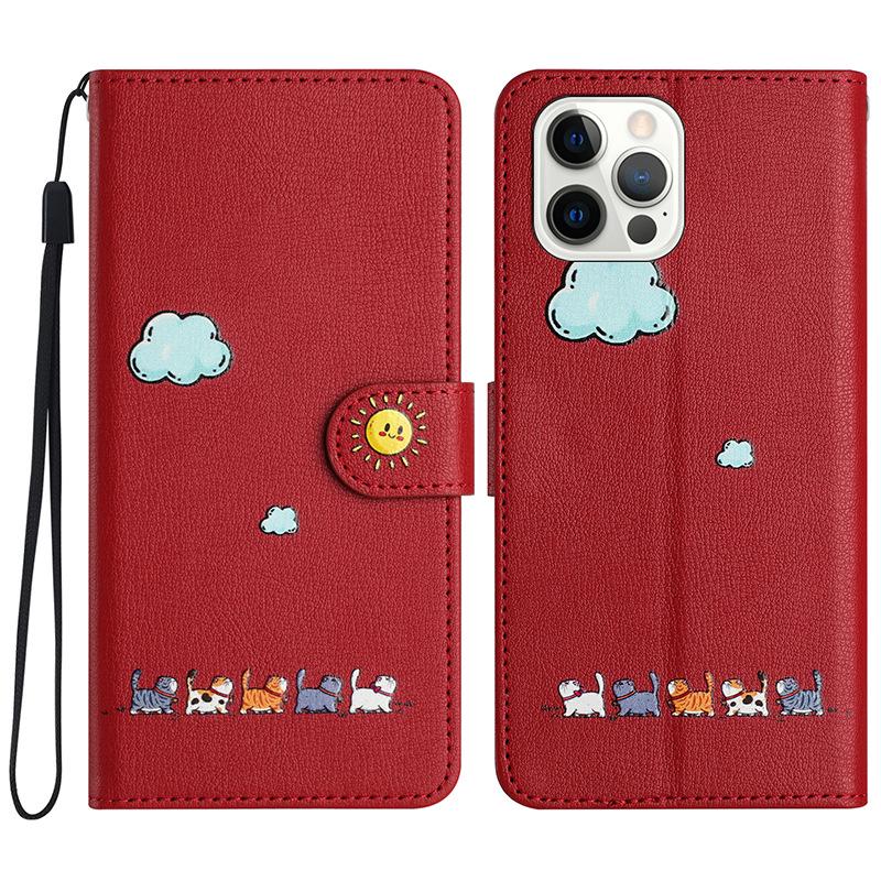 Tegneskinn lommeboktelefondeksel for iPhone15, Samsung S24, Xiaomi, OPPO, VIVO - full pakke med kortspor.