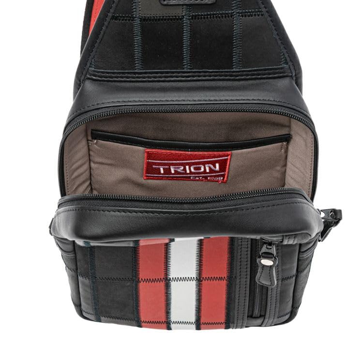 Tryon Official Baseball Glove Manufacturer: Genuine Leather Sacoche Shoulder Bag for Men, Small Crossbody Bag, DPC270, Black with NavyGreen Stripes