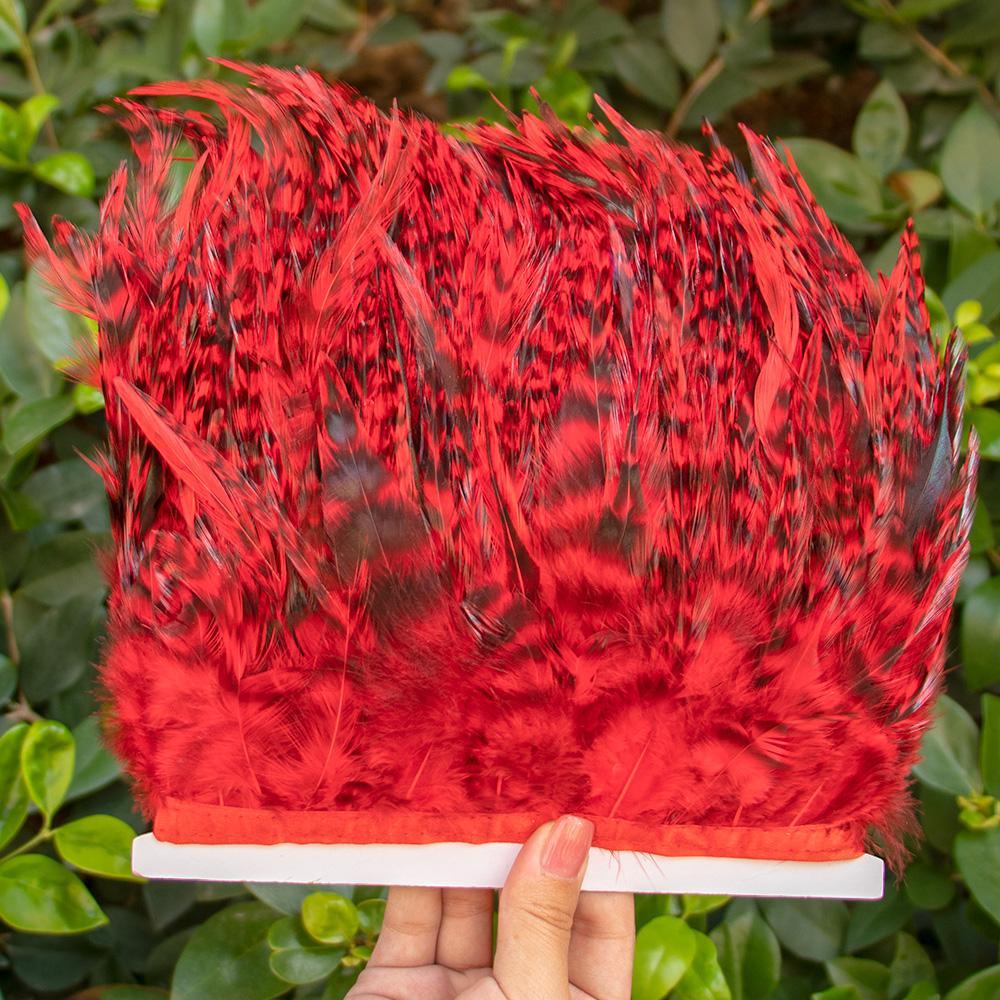 

Colored Rooster Feather Trim Natural Pheasant Plumes Fringe Ribbon for Craft DIY Sewing Clothing Rooster Tail Decoration 4-6inch 1 Meter