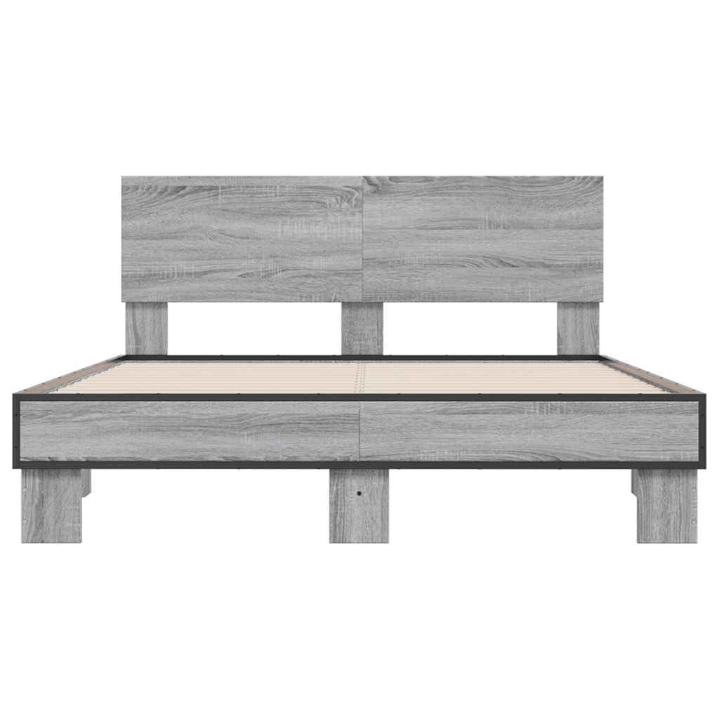 Bed Frame Gray Sonoma 120 x 200 cm Particleboard and Metal