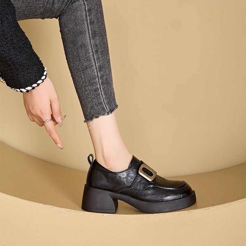 Small Leather Shoes Women's Thick Heel Platform Jk College Style Single Shoes Autumn and Winter New Versatile Height-increasing British Style Loafers