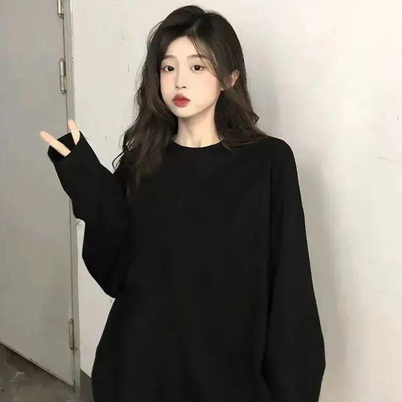 Women's Trendy Pure Cotton Long Sleeve Printed T-Shirt - New for Spring/Autumn 2025, Round Neck, Loose Fit Base Layer