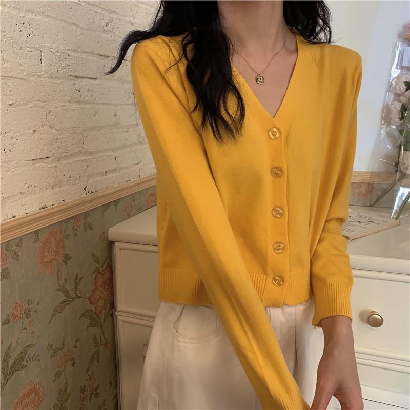 Korean Style Short V-neck Long Sleeve Thin Student Sweater for Women New Fashion Knitted Cardigan Coat Sweater