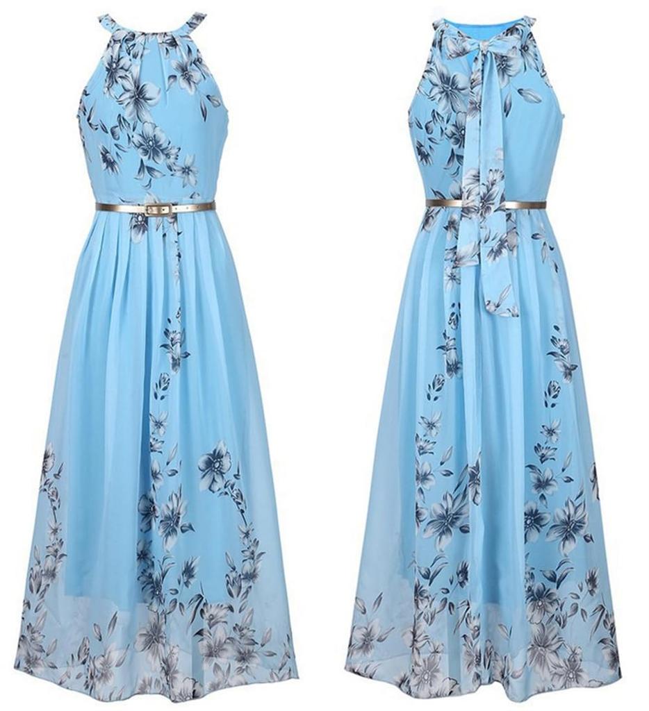 Chiffon Beach Beach Super Fairy Plus Long Floral Print Everyday Travel [SDSXZWG] Women's Dress, Sleeveless, Slimming, Summer, Vacation, Dress, Size,