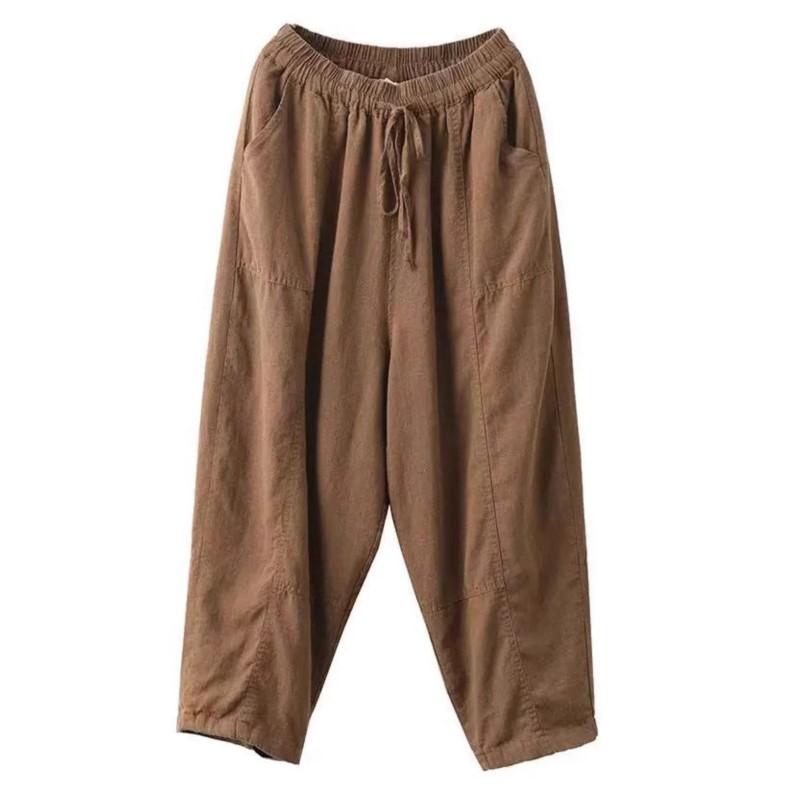 Johnature Woman Winter Fashion Solid Color Elasticated Waist Harem Pants Loose Casual Vintage Style Retro Pants