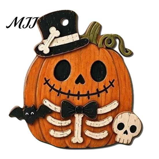 Halloween Tree Hanging Props Vintage Wooden Ornaments, Rustic Pumpkin Owl Ghost Farmhouse Kids Room Decor Decoration with Rope for Window Wall Natural