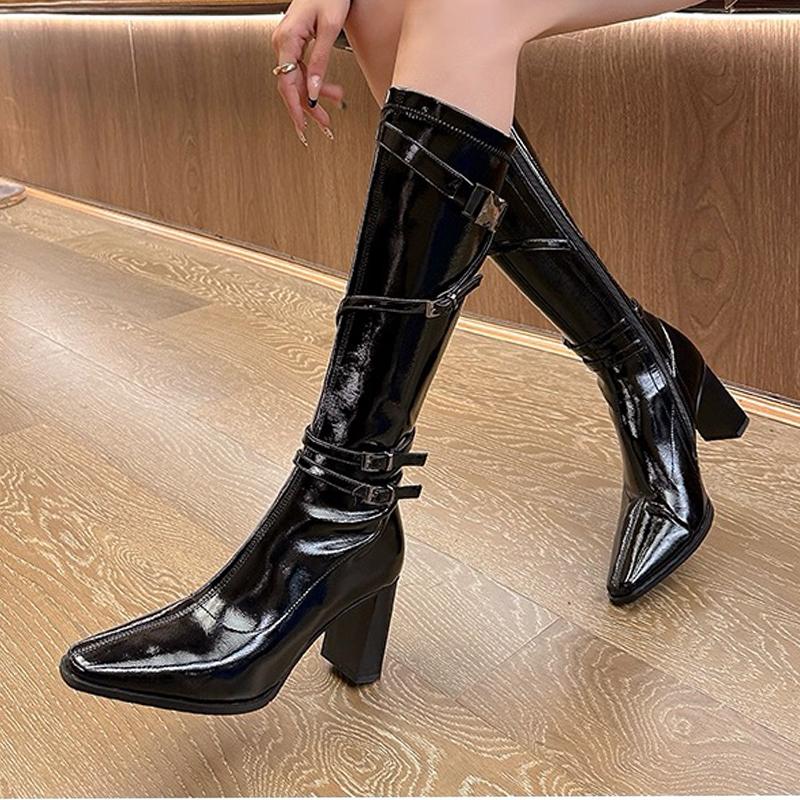 High Heels Women Knee High Boots Pointed Toe Fashion Sexy Shoes Winter Designer High Boots 2025 Luxury Pumps Chunky Botas Mujer