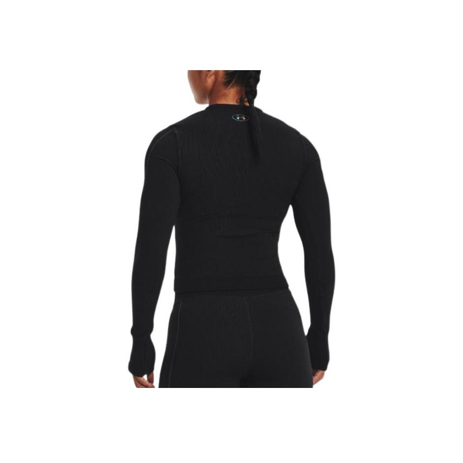 Under Armour Solid Color Casual Logo Print Crew Neck Long Sleeve T-Shirt Women Tops Black 1373930-001