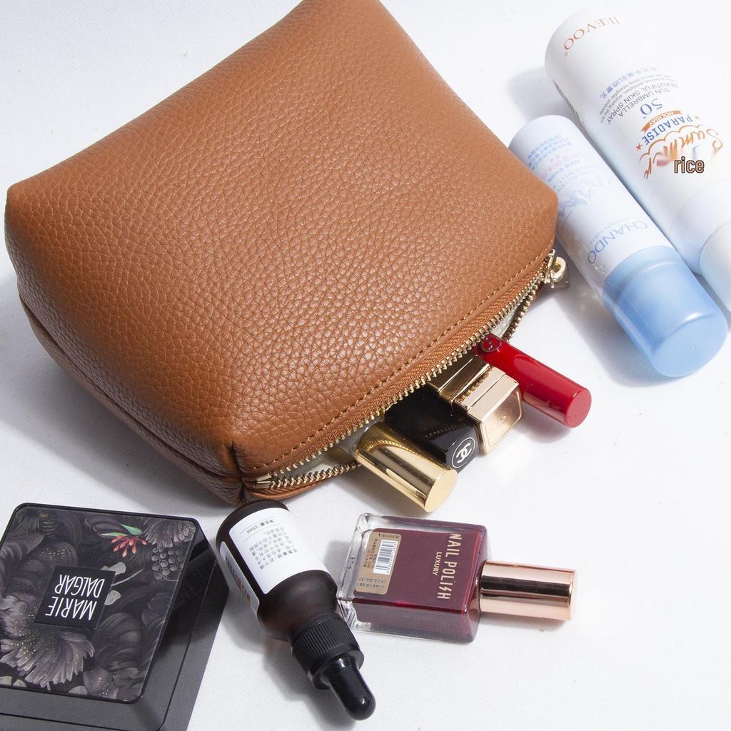 Lychee Grain Cowhide Makeup & Toiletry Bag for Lipstick & Cosmetics Storage