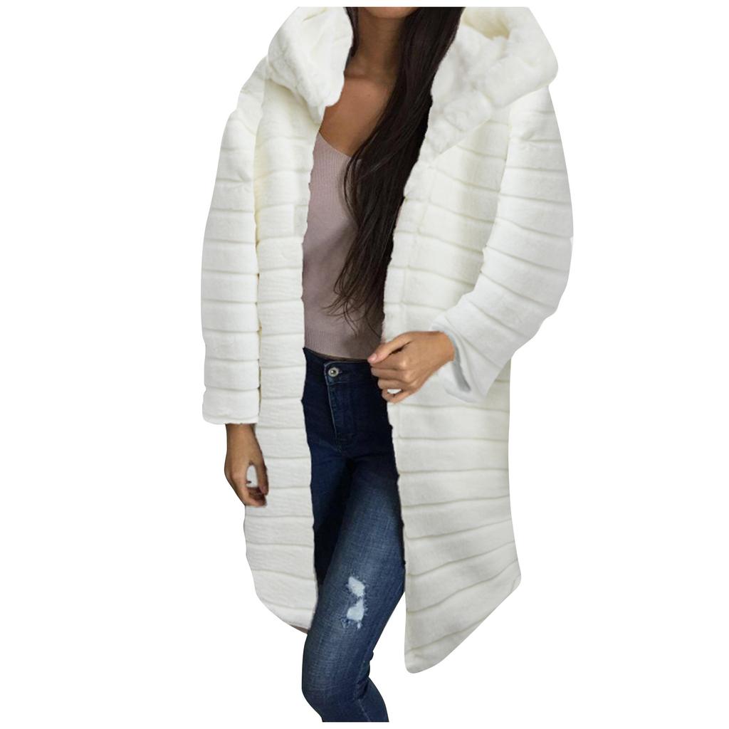 Women's Fashion Long Sleeve Plush Waistcoat Faux-Fur Hoodie Top Coat Outwear