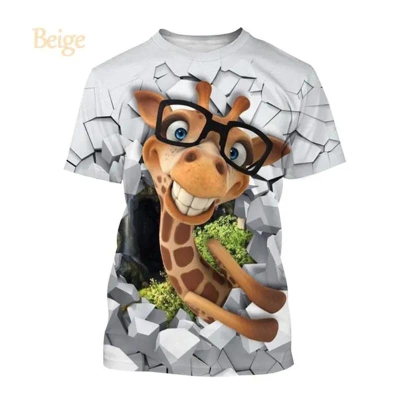 Giraffe Print Children's T-Shirt Cute 3D Boys' Casual Cartoon Animal Short-Sleeve Top
