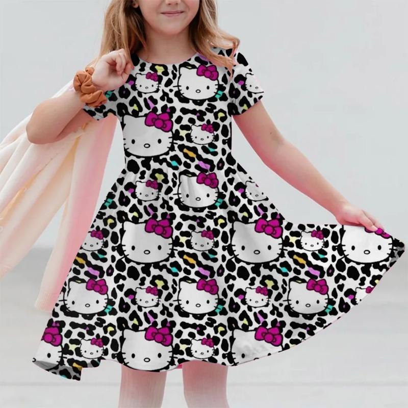 3D Printed Sanrio Hello Kitty Fashion Cartoon Pattern Cute Short Sleeved Dress Cosplay Youth Girl Clothes Kuromi Clothes Sweet