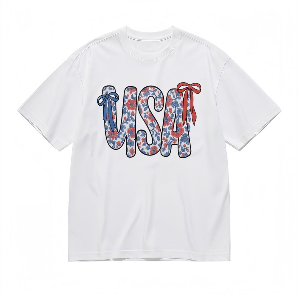 Women's Soft Breathable All Season Classic T-ShirtPatriotic Floral USA Tee