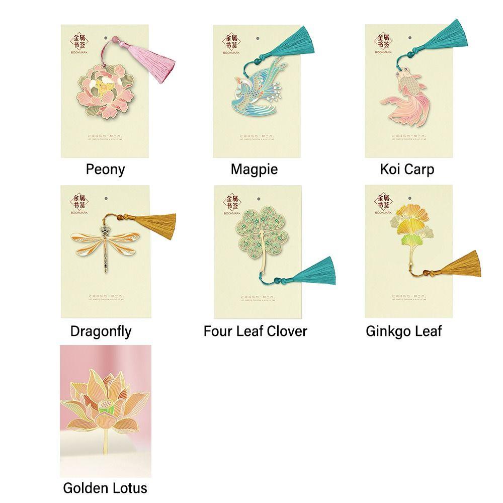 Закладка металева в китайському стилі Квітка Птах Риба Комаха Ажурне Різьблення Кліп для Книг Підвіска з Китицею Студентське Канцладдя Подарункові Приналежності