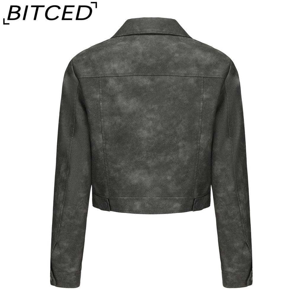BITCED Spring/Autumn Lightweight Leather Jacket for Women Multi-Pocket Cardigan Style Casual Jacket Fashionable Trendy Everyday Outerwear
