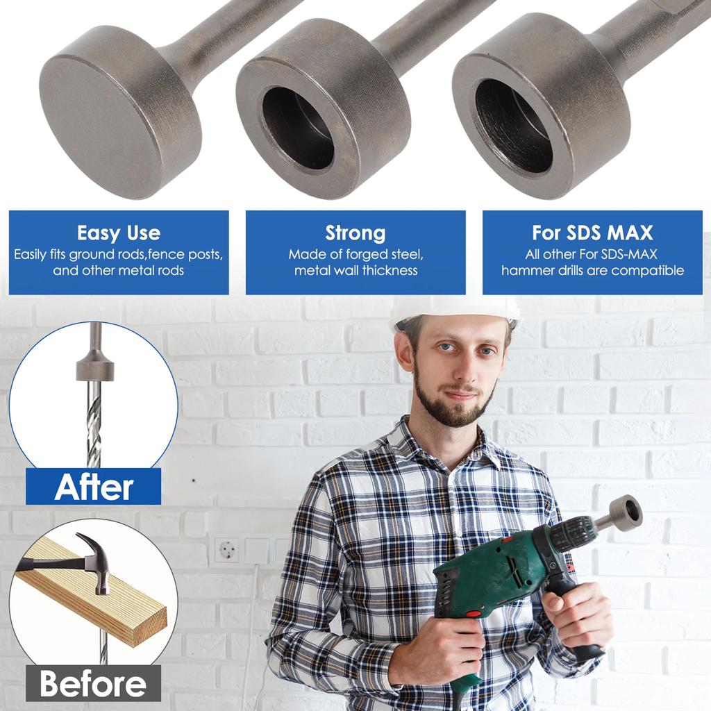 Ground Rod Driver Drill Socket Heavy Duty Alloy Steel Drill Bits Driver Wear Resistant Ground Rods for Rotary Hammer Drill Tools