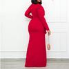 IHUASU Solid Color Print Spring Autumn Long Sleeve O-Neck Plus Size Women's Mesh Patchwork Dress Long Skirt Dress