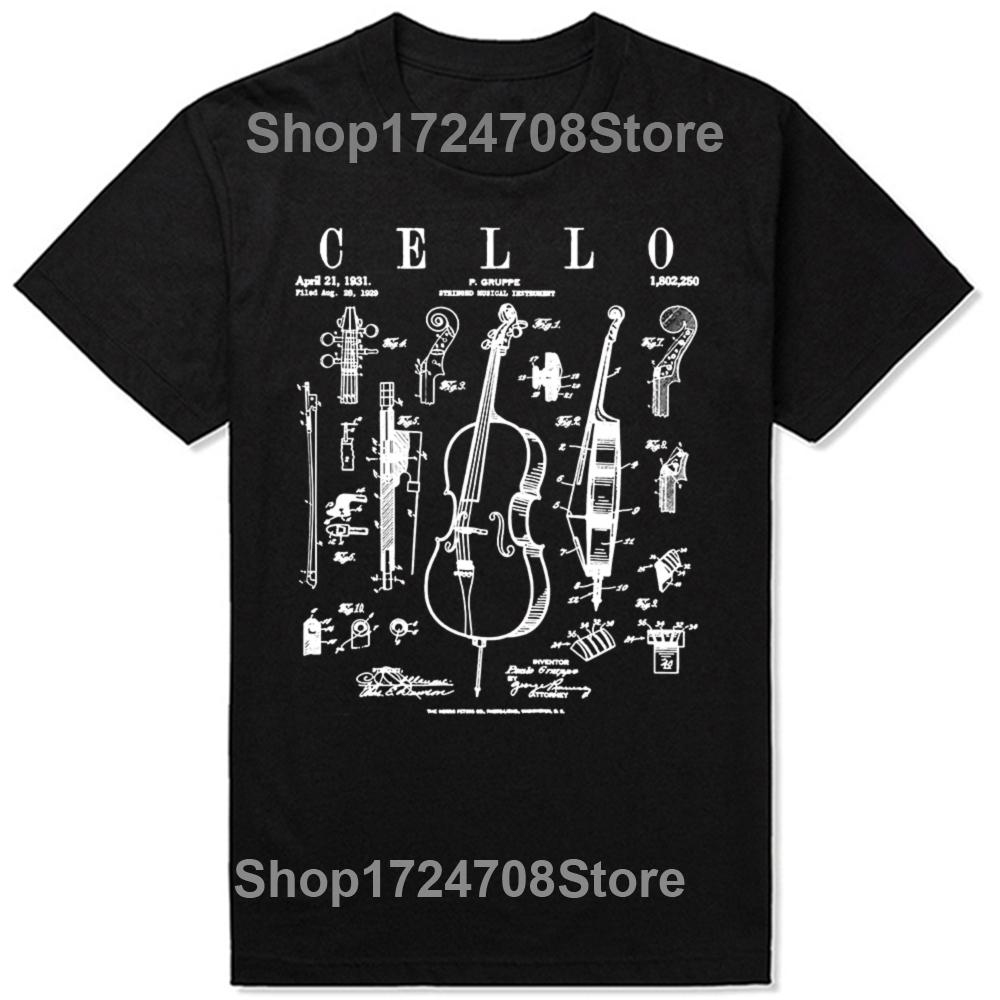 Vtipné violoncello Vintage patent Kresba violoncellisty Grafické tričko Pánská Dámská móda Ležérní tričko 100% bavlna Volné Oversized tričko