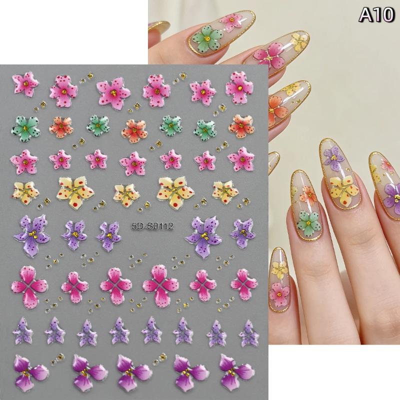 Blossom Floral Nail Stickers Bronzing 5D Spring Summer Petal Nail Appliques Flowers Nail Charms DIY For Manicure Decoration