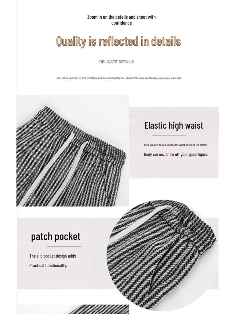 Petite Wool Blend Pinstripe High Waist Wide Leg Pants - Slimming, Loose Fit for Autumn/Winter