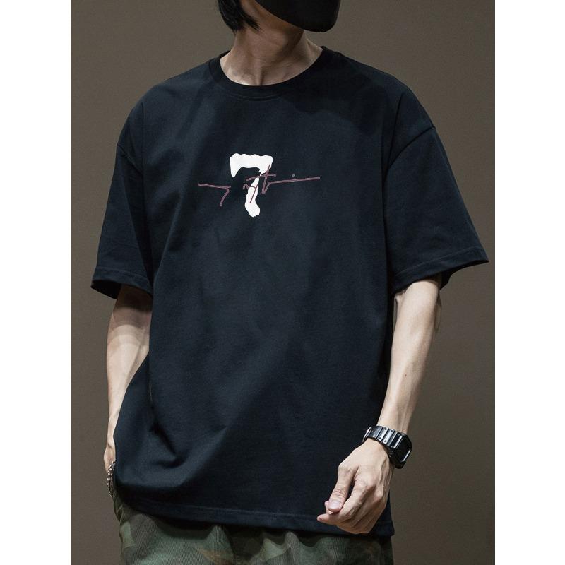 European size Men's Short-Sleeve T-Shirt with Creative Digital Print, Simple Design, Commuter Casual Fashion Tops for Men