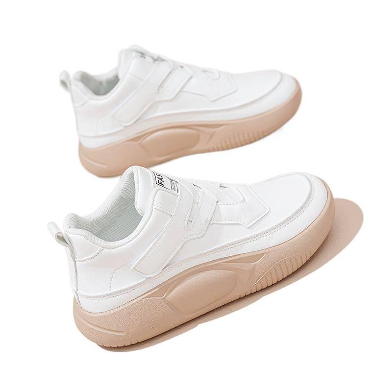 Soft leather sports shoes women's 2025 spring explosion versatile thick-soled leather casual shoes non-slip running travel white shoes