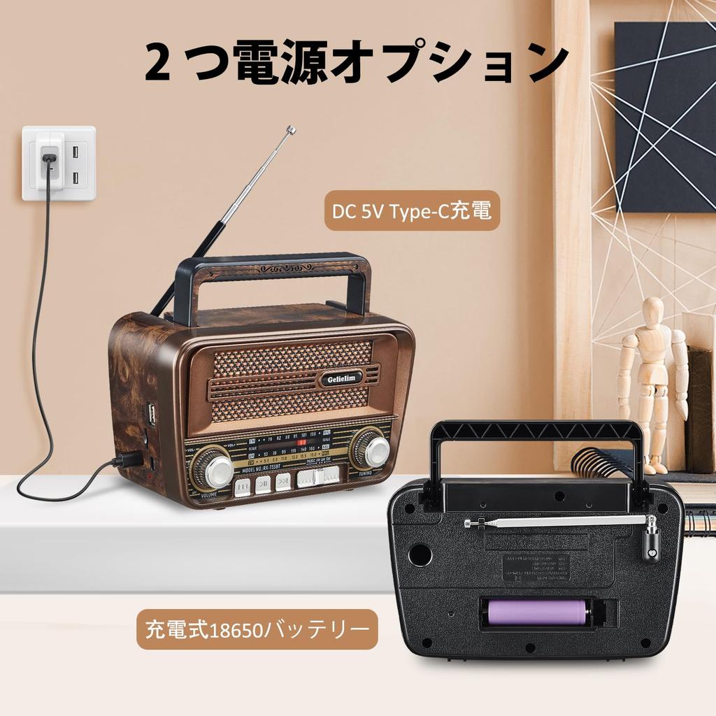 Gelielim Portable Card High Volume MP3 Indoor and Outdoor Retro Japanese Instruction Manual Radio, FM/AM/SW/Shortwave Radio, Compact, USB/SD