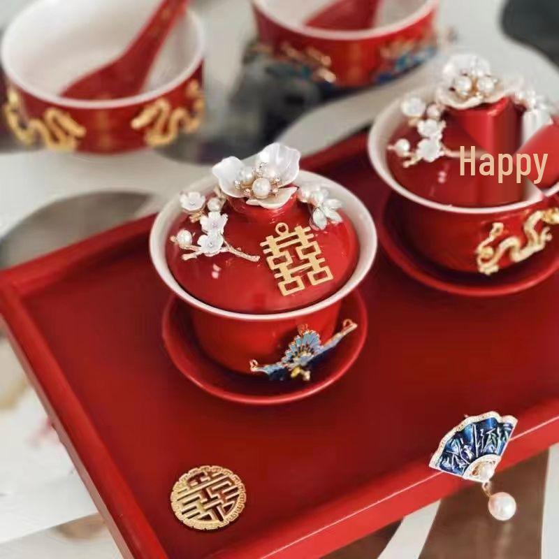 Tying the Knot Ceramic Wedding Tea Cups with Lids - DIY Handmade Decoration