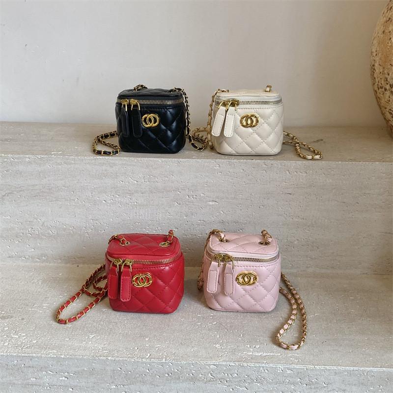 Childrens Fashion Lattice Print Solid Color Crossbody Bag With Pu Material For Toddler Girls Daily Use
