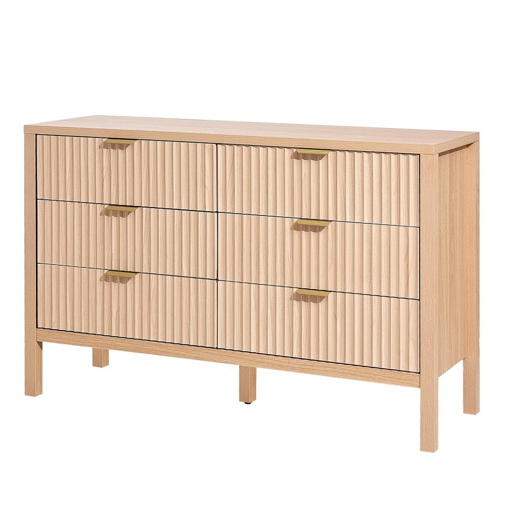 VEVOR 6 Fluted Drawer Dresser, Wooden Chest of Drawers with Sliding & Anti-tip Device, Modern Minimalist Dresser Chest