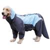 Full Coverage Dog Raincoat Medium To Large Breeds - Waterproof Hooded Coat With Tail Cover Blue Purple