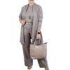 2025 Women's Solid Color Round Neck Long Sleeve Top and Belted Pants 3-Piece Set