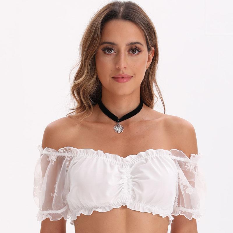 New Women's White Ding Dong Suit Oktoberfest Clothing Top Short Sleeve Shirt