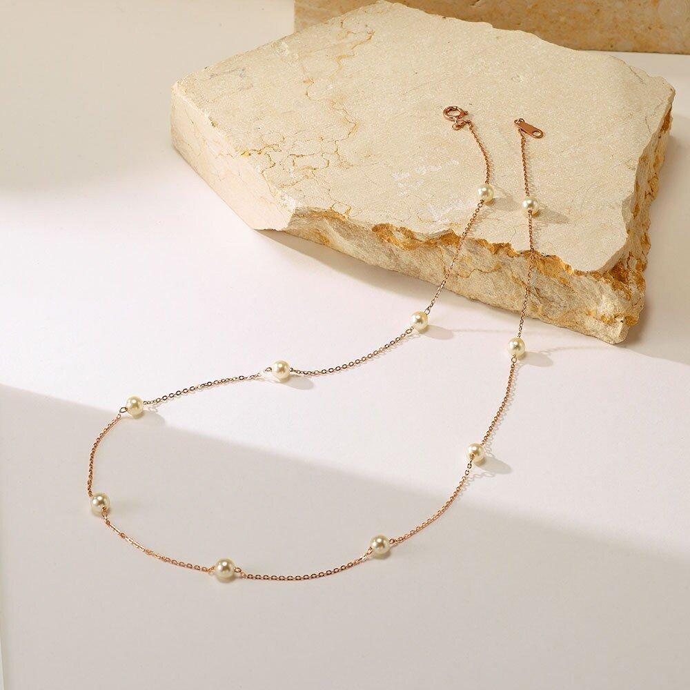 Moare 14K Layered 4mm Pearl Chain Necklace