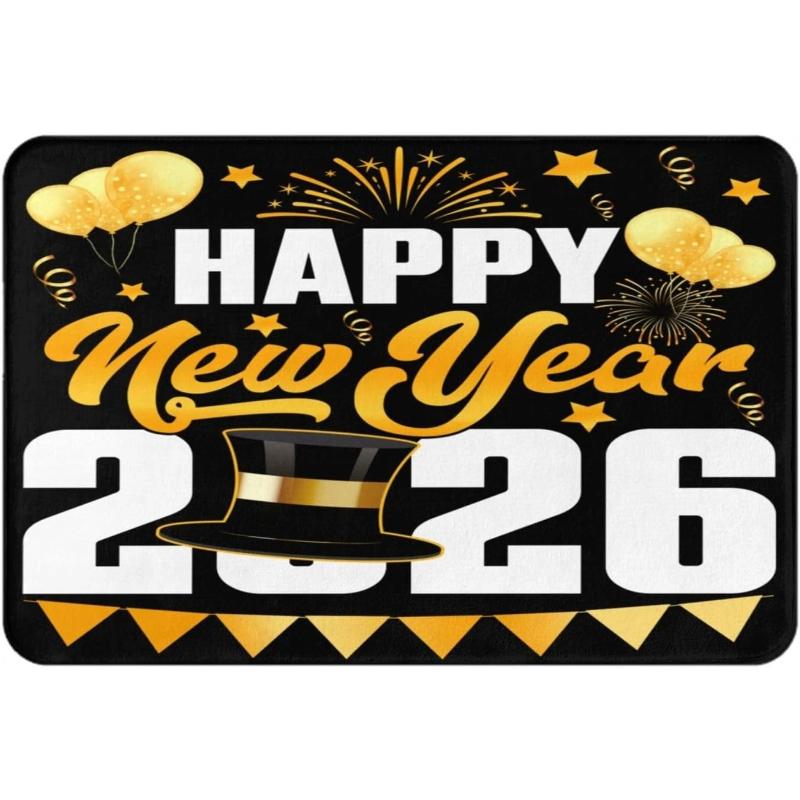 Happy New Year 2026 Door Mat Absorbent Non-Slip Home Decorative Carpet for Hallway Doorway Bathroom Kitchen Living Room Bedroom