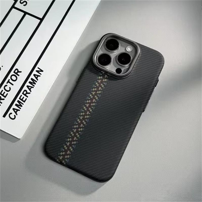 New Carbon Fibre Wireless Charging MagSafe Phone Case for iPhone 14 15 16 Pro Max 15Pro 13 12 Alloy Lens Hit Color Hard PC Armor Cover