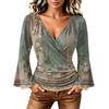 Women's Casual V-Neck Long Sleeve Floral Print Blouse