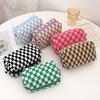 Ins Checkerboard Knitted Pencil Case Big Capacity Pen Bag Zipper Stationary