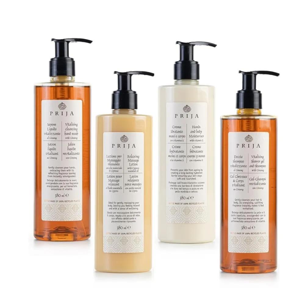 Prija XL Set 380ml x 4 Hotel Wellness PRIJA Hand Wash Body Wash Body Lotion Massage Lotion